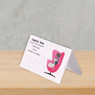 Eleganta katter Mid century Rosa stol Prickar Visitkort