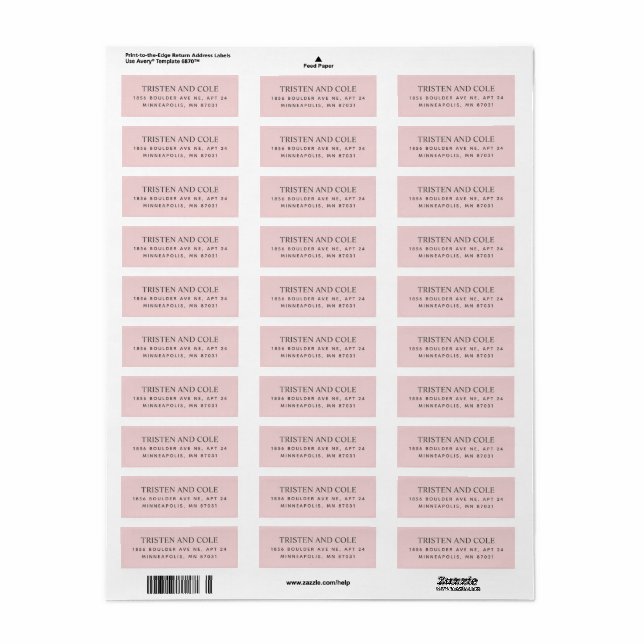 Eleganta Klassiska Rosa Returadressetiketter Returadress Etikett (Helt Ark)