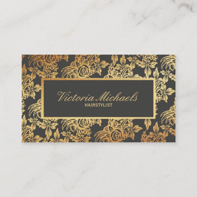 Eleganta kol- och guldblommigtvisitkortar visitkort (Framsida)