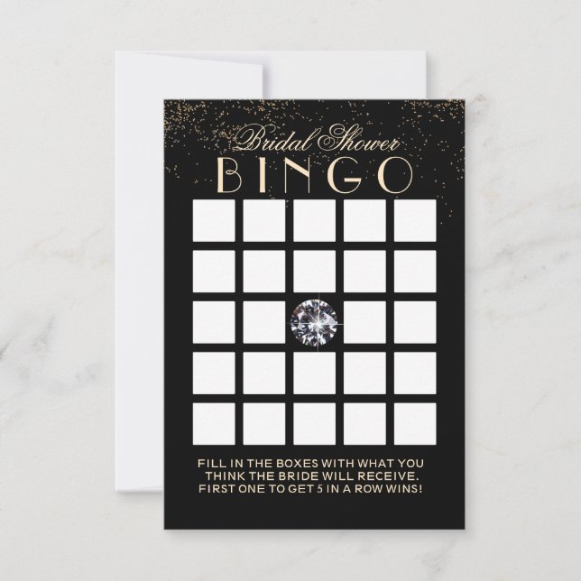 Eleganta Konfetti Diamant Bröllopsdusch Bingo Kort (Framsida)