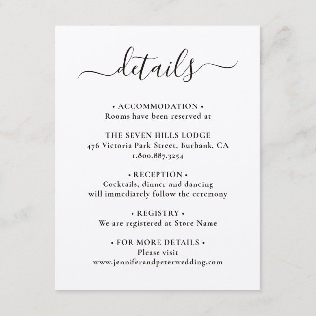 Eleganta Kraftpapper Bröllopsdetaljer Tilläggskort (Framsida)