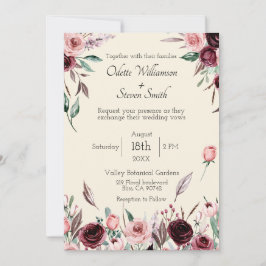 Eleganta kräm och burgunderfärgade blommor Rustik Inbjudningar