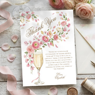 Eleganta kronblad och Prosecco Blommig bröllopsdus Tack Kort
