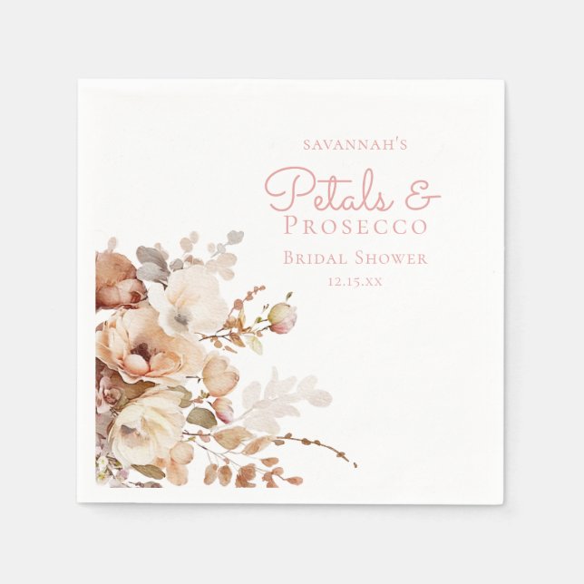 Eleganta kronblad och Prosecco Blommig Bröllopsfes Pappersservett (Framsidan)