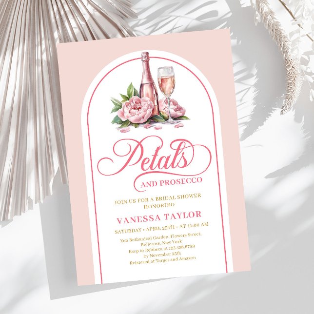 Eleganta kronblad och prosecco bröllopsrosa guld inbjudningar (Elegant petals and prosecco bridal blush gold Invitation)