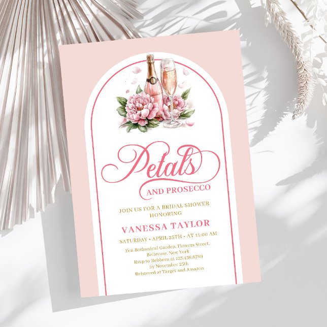 Eleganta kronblad och prosecco-rosa guld inbjudan (Classy petals and prosecco blush gold invitation)