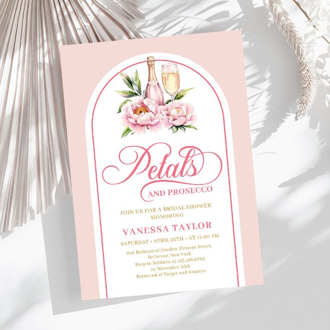 Eleganta kronblad och prosecco roséguld bröllopsdu inbjudningar (Chic petals and prosecco blush gold bridal shower)