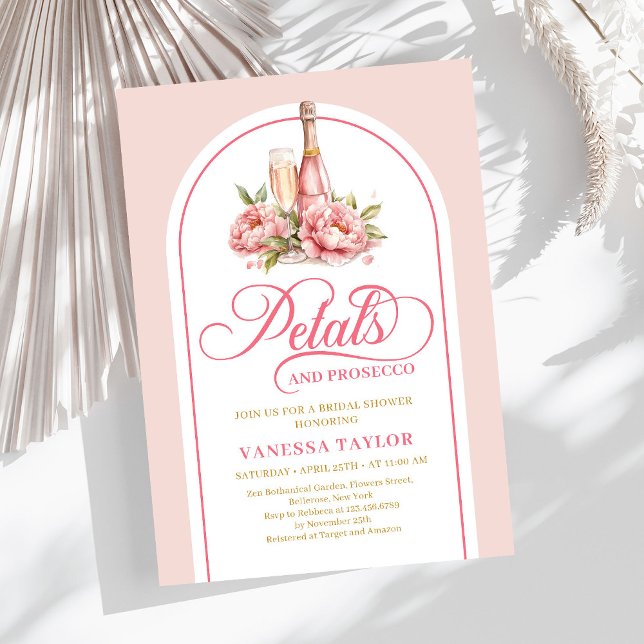 Eleganta kronblad och prosecco roséguld bröllopsdu inbjudningar (Chic petals and prosecco blush gold shower invite)