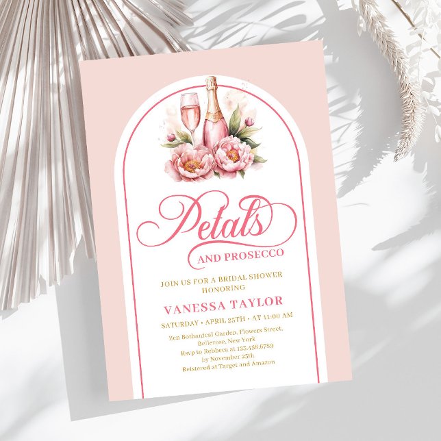 Eleganta kronblad och prosecco roséguld firande inbjudningar (Elegant petals and prosecco blush gold celebration)