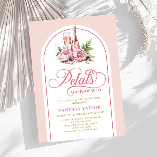 Eleganta kronblad och prosecco roséguld inbjudan (Elegant petals and prosecco blush gold invitation)