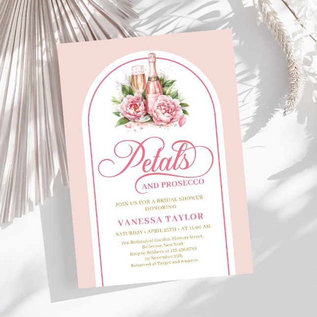 Eleganta kronblad och prosecco vattenfärg bröllops inbjudningar (Elegant petals and prosecco watercolor shower card)