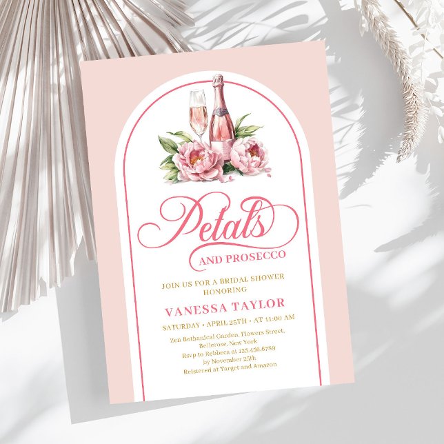 Eleganta kronblad och prosecco vattenfärg inbjudan (Elegant petals and prosecco watercolor invitation)