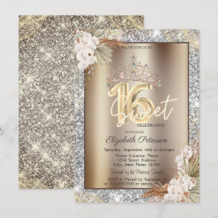 Eleganta kronblommor gnistrar glitter Sweet 16 Inbjudningar