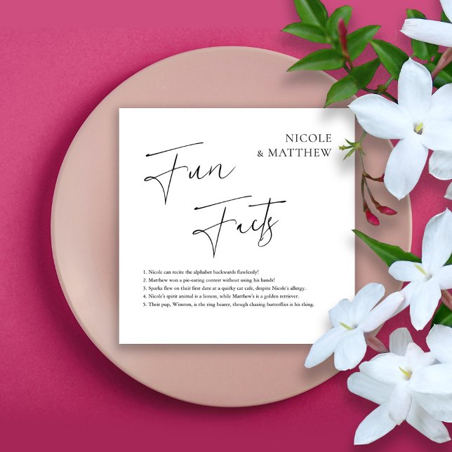 Eleganta kursiva roliga fakta Personlig Bröllop Pappersservett (Elegant Cursive Fun Facts Personalized Wedding Napkins)