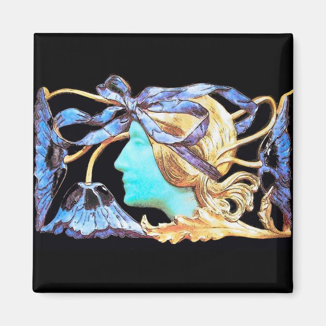 ELEGANTA KVINNA SKÖNHET SMYCKEN /DAM,BLÅT BAND,BLO MAGNET (Framsidan)