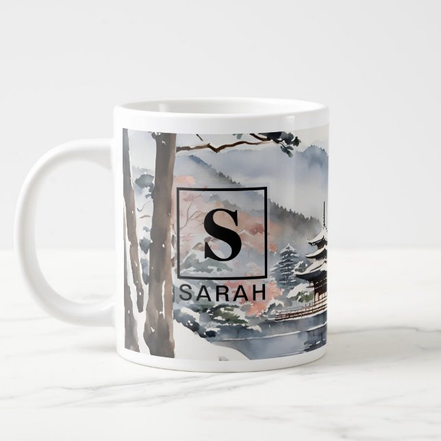 Eleganta Kyoto på vintern Akvarell konst - Mugg Jumbo Mugg (Vänster)