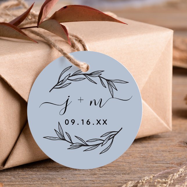 Eleganta lagerbladskriftinitialer Bröllop Gåvor Etiketter (Elegant Laurel Leaves Script Initials Wedding Favor Tags)