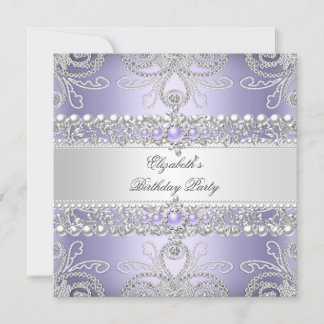 Eleganta Lavendel Diamanter Silver Blommig Födelse Inbjudningar