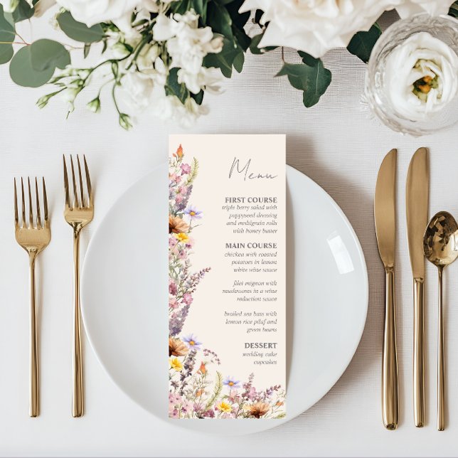 Eleganta lavendel-, rosafärgade och krämfärgade vi meny (Spring Meadow Menu)