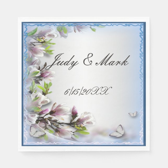 Eleganta lila blommiga och fjäril-papper servetter (Framsidan)