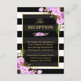 Eleganta lila blommiga ränder bröllopsfest tilläggskort