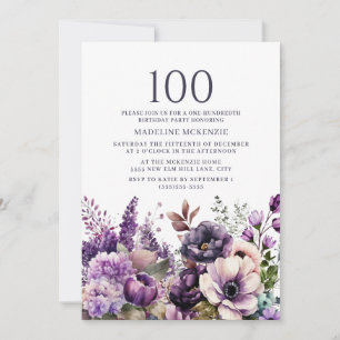 Eleganta lila blommor 100-årsdag inbjudningar