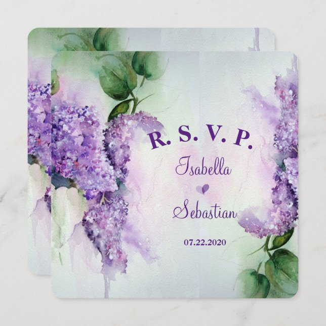 Eleganta lila blommor Bröllop RSVP Inbjudningar (Fram/baksida)