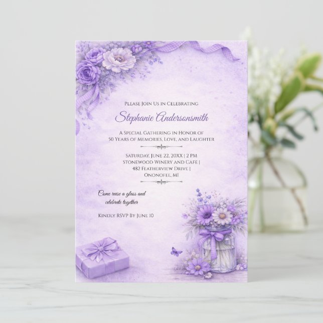 Eleganta lila blommor födelsedagsfest | inbjudningar (Stående Fram)