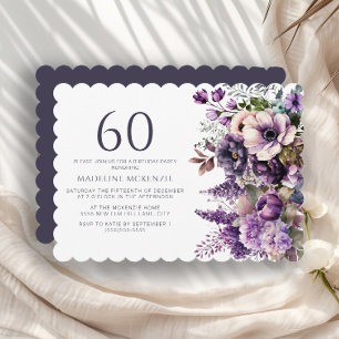 Eleganta lila blommor vuxen 60-årsdag inbjudningar