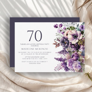 Eleganta lila blommor Vuxen 70-årsdag Inbjudningar