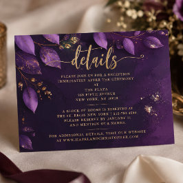Eleganta lila botaniska bröllopsdetaljer tilläggskort