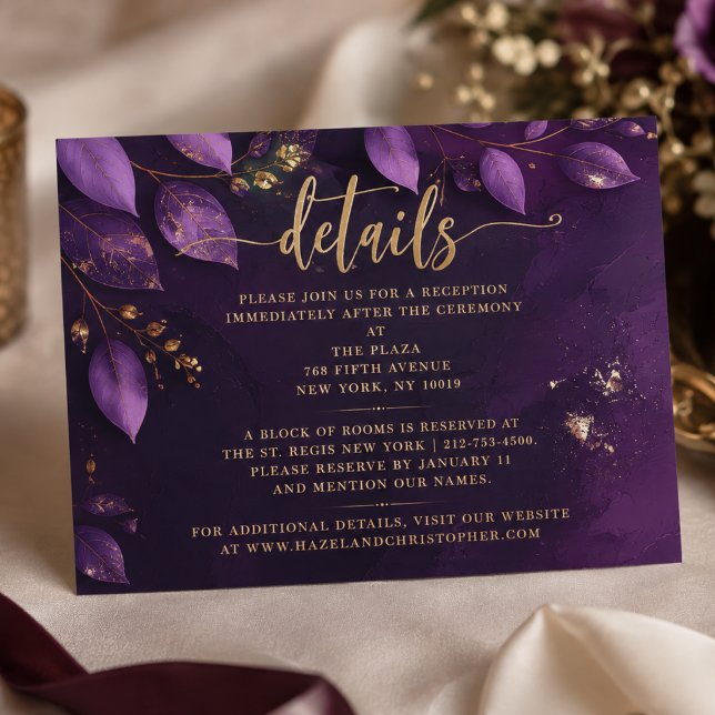 Eleganta lila botaniska bröllopsdetaljer tilläggskort (Skapare uppladdad)