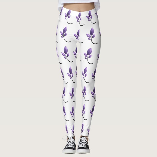 Eleganta lila botaniska mönsterleggings leggings (Framsida)