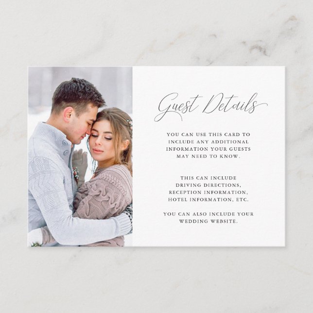 Eleganta lila bröllopsgästinformation med foto tilläggskort (Framsida)