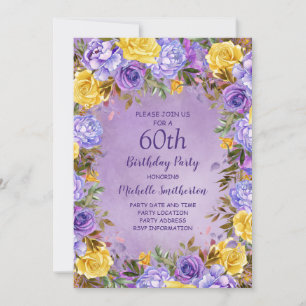 Eleganta lila gula rosor pioner 60-årsdag inbjudningar