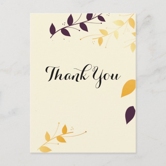 Eleganta lila gyllene blad Tack Vykort (Framsida)
