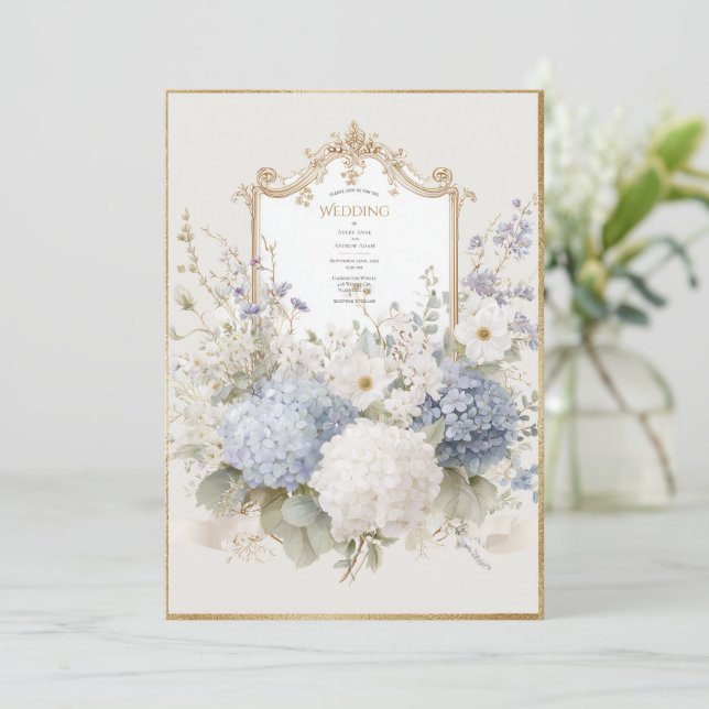 Eleganta lila hortensior vintagebröllop inbjudningar (Stående Fram)
