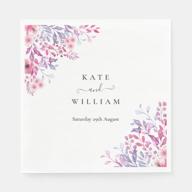 Eleganta lila landsbygdens vildblommor akvarell  pappersservett (Framsidan)