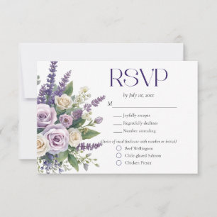 Eleganta lila lavendelrosor bröllopsmåltidsval OSA kort