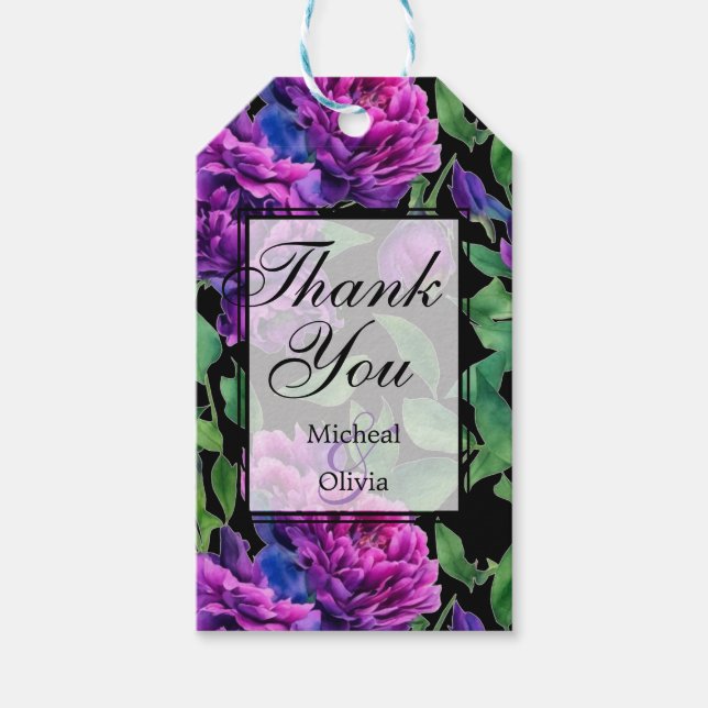 Eleganta lila magenta akvarellblommor blommor presentetikett (Framsidan)