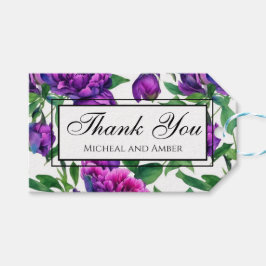 Eleganta lila magenta akvarellblommor presentetikett