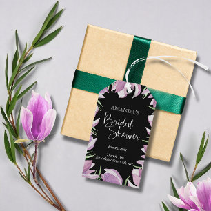 Eleganta lila magnolior bröllopsdusch Tack Presentetikett