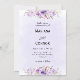 Eleganta lila minimalistiska blombröllopsinbjudnin inbjudningar