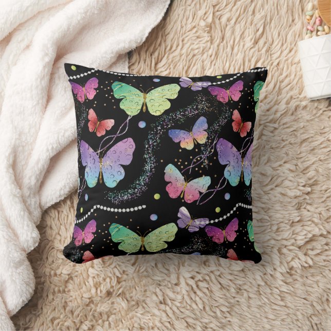 Eleganta lila och blå ljusa fjärilar kudde (Filt)
