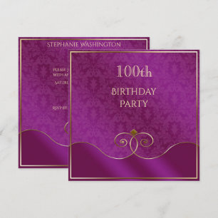 Eleganta lila och gulda virvlar, Damask 100-årsdag Inbjudningar