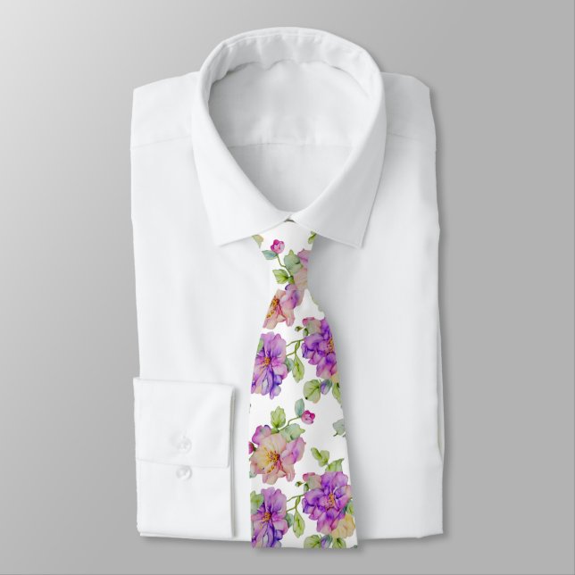 Eleganta lila rosa akvarellblommor slips (Bunden)