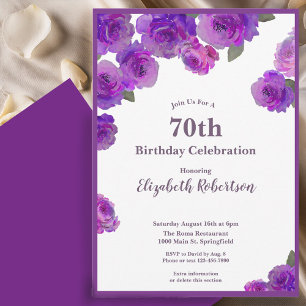 Eleganta lila rosor Kvinnors anpassade 70-årsdag Inbjudningar