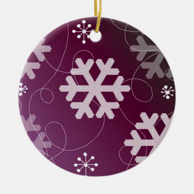 Eleganta lila snöflingor julgransprydnad keramik (Framsidan)