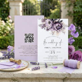 Eleganta lila syrenblommor QR-kod bröllop Inbjudningar
