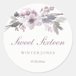 Eleganta lila vinterblommiga Sweet 16-dekaler Runt Klistermärke